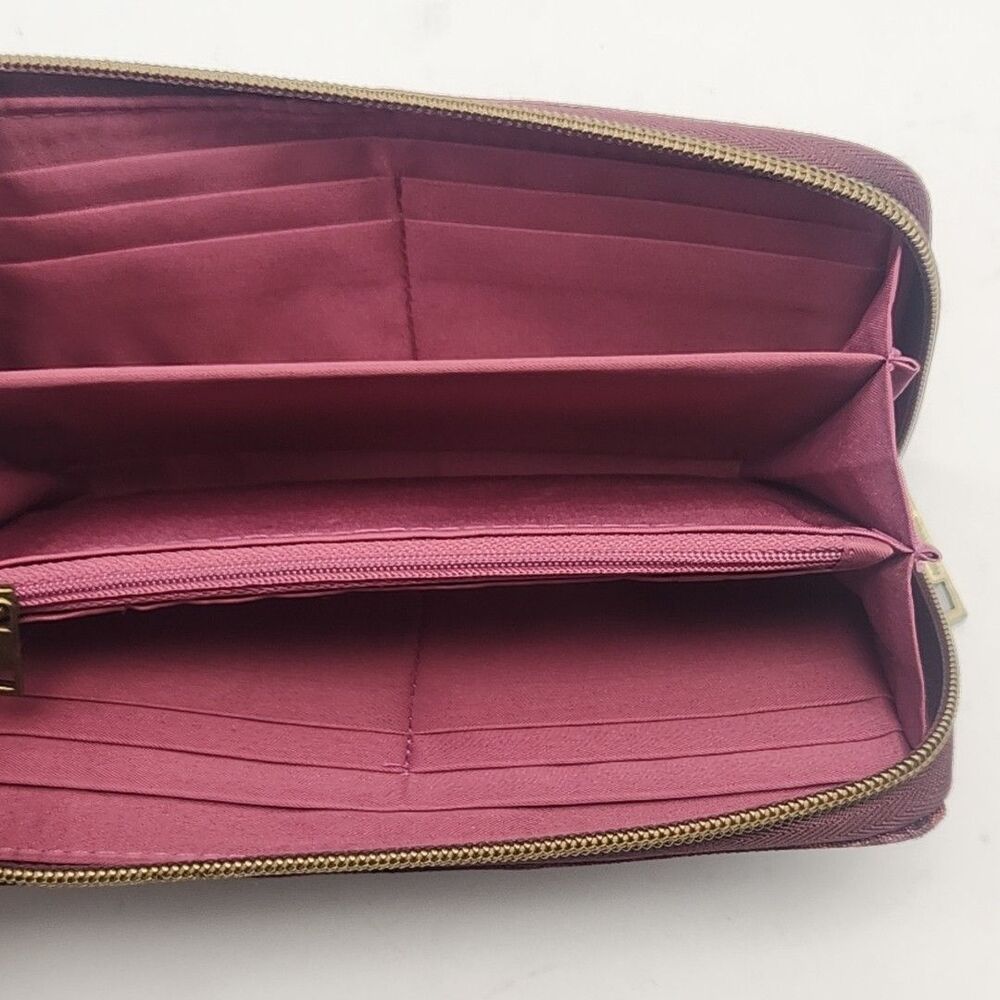 Travelon Wallet Wristlet Burgundy Floral Nylon 7.5"x4" Card Organizer Coin Zip - Picture 5 of 12